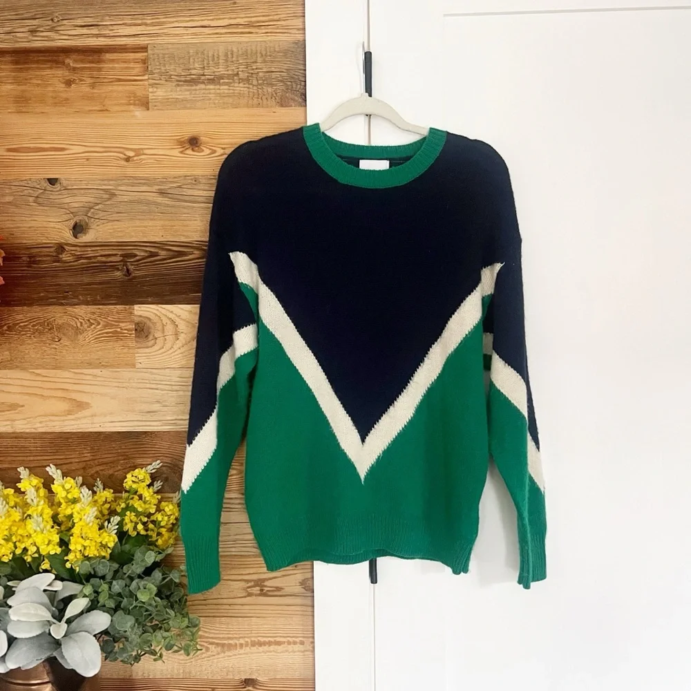 Revolve J.O.A. Blue Green Chevron Retro Sweater